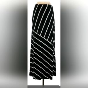 Matty M Black and White Striped Maxi Skirt